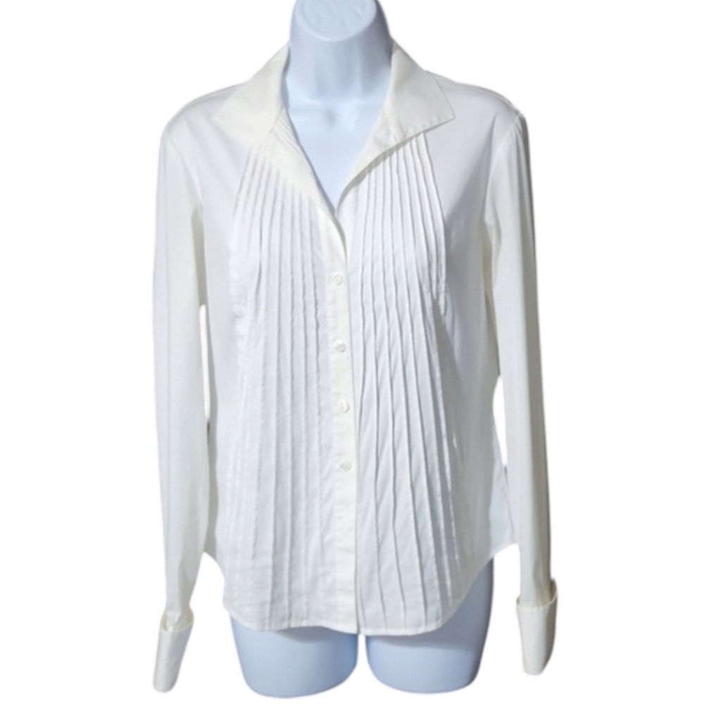 Lafayette 148 New York White Button Down Tuxedo Shirt